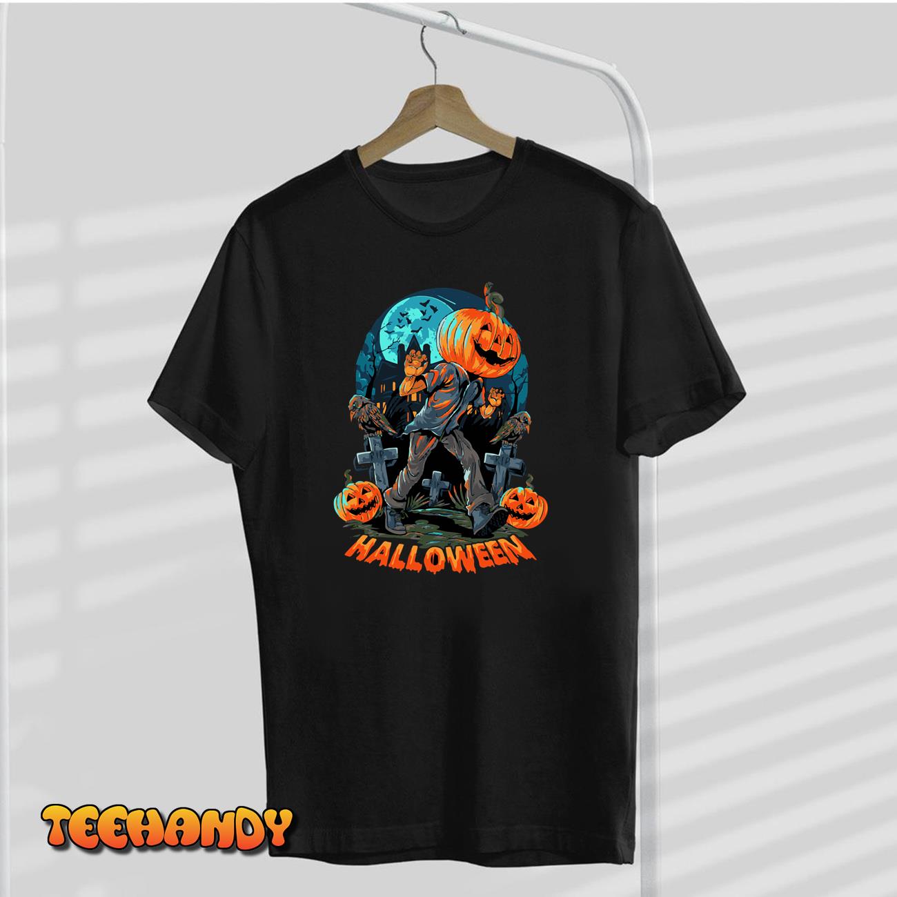 A Pumpkin-Headed Human Walks On A Lonely And Dark Street Near A Haunted Empty House Hoodie