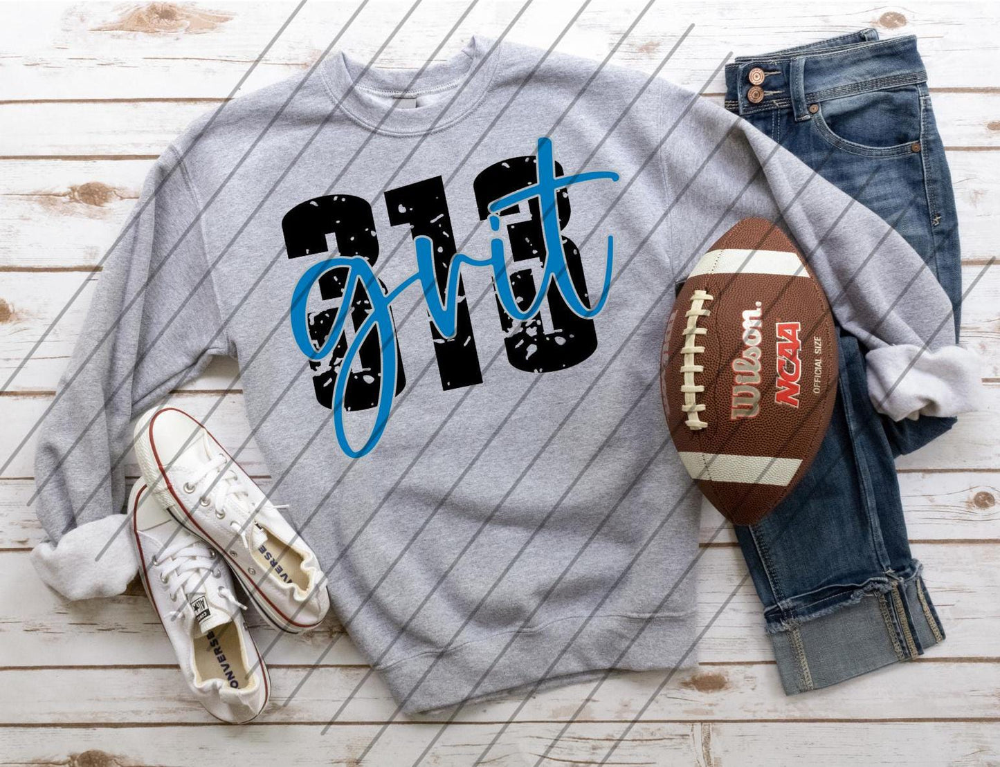 Detroit Football T-Shirt  313 Grit Detroit Area Code Graphic