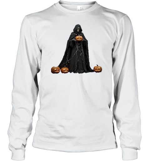 Halloween Skeleton Wearing Black Hooded Cloak Cut Out 2024 T-Shirt