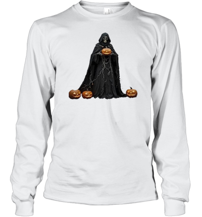 Halloween Skeleton Wearing Black Hooded Cloak Cut Out 2024 T-Shirt