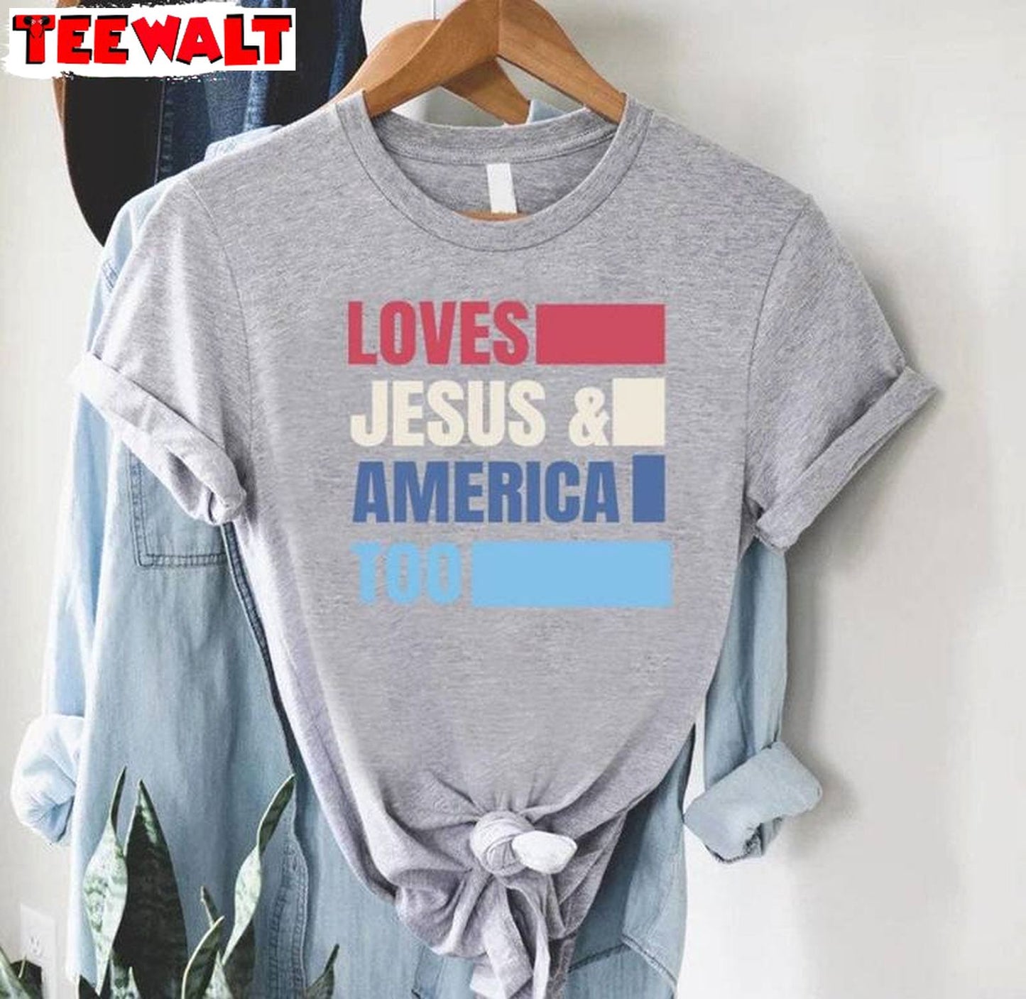 Trendy Loves Jesus And America Too Shirt, 4th Of July Long Sleeve T Shirt