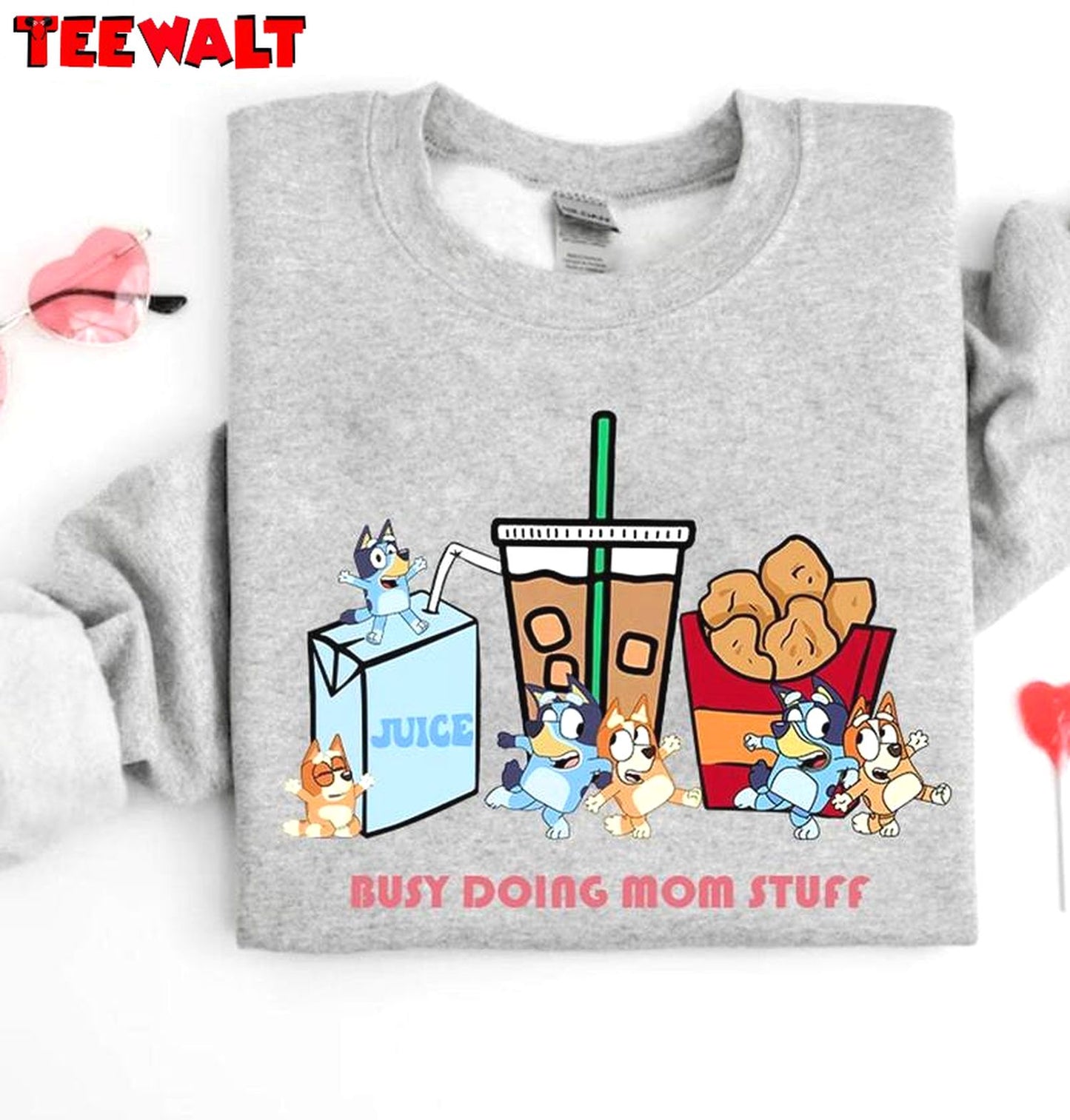 Busy Doing Mom Stuff Bluey Shirt, Mother S Day Bluey And Bingo Long Sleeve Crewneck Sweatshirt