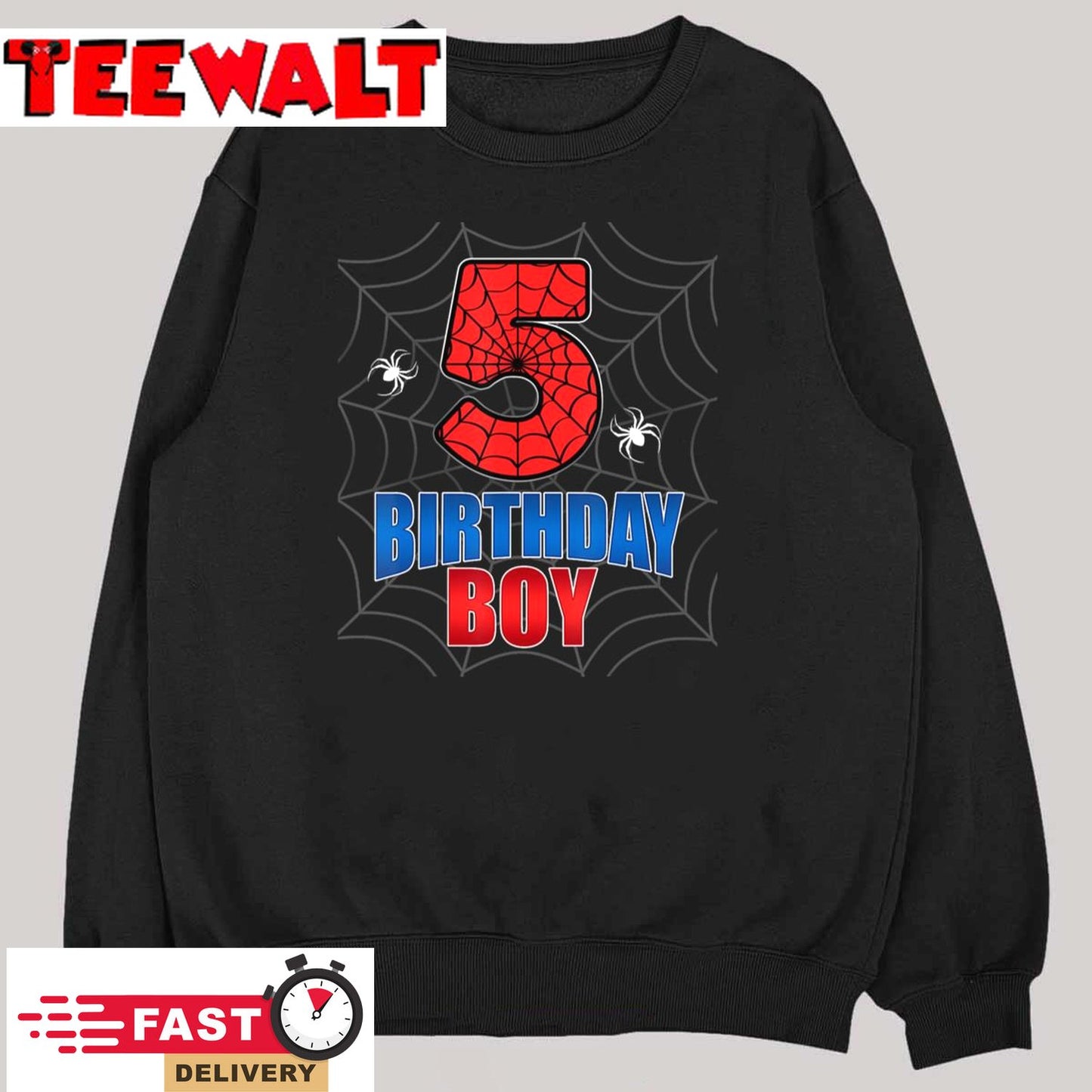 Spider Web Five 5 Years Old 5th Birthday Boy Party Kids T-Shirt