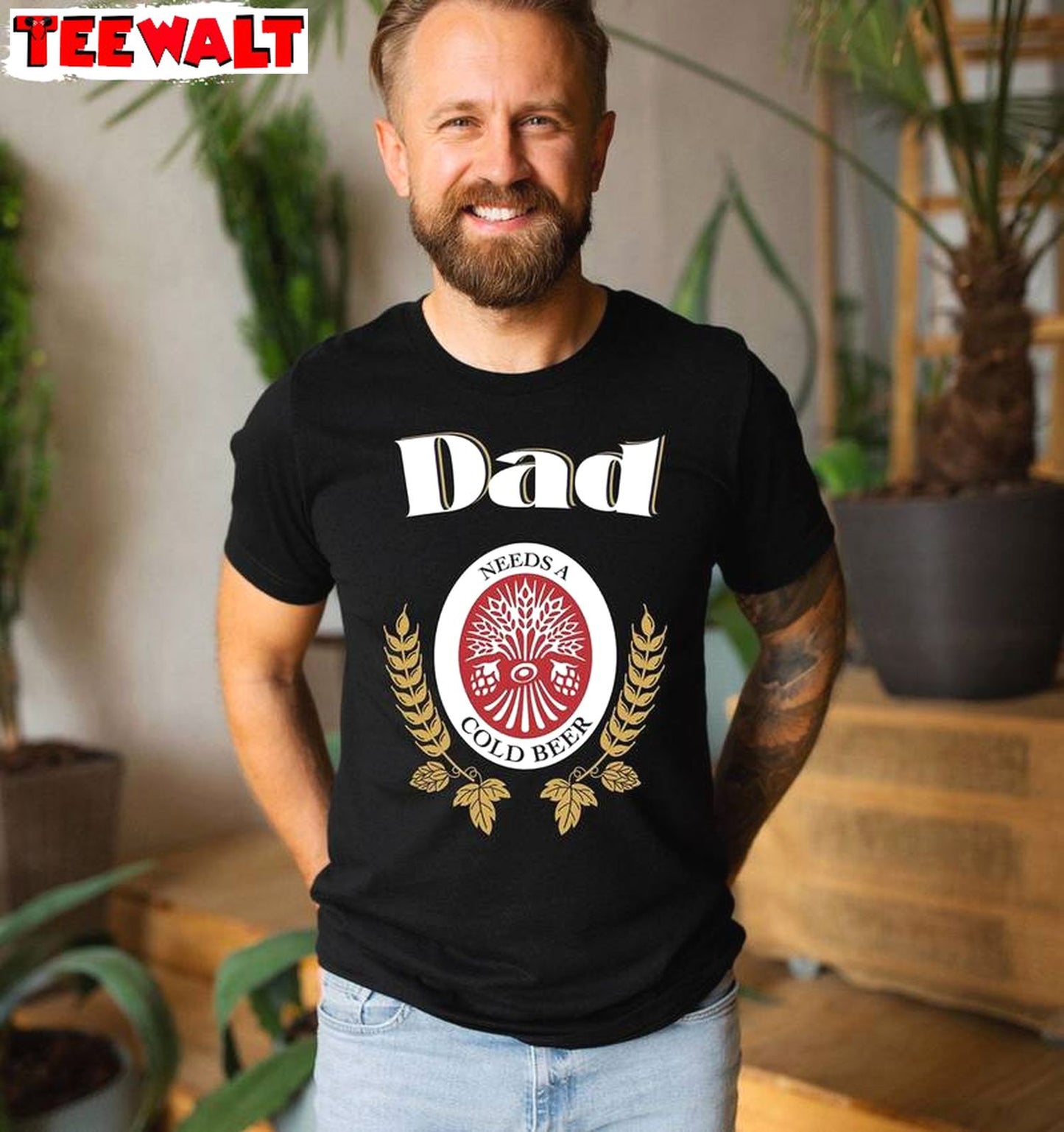 Dad Needs A Cold Beer Funny Shirt, Must Have Drinking Dad Short Sleeve Crewneck