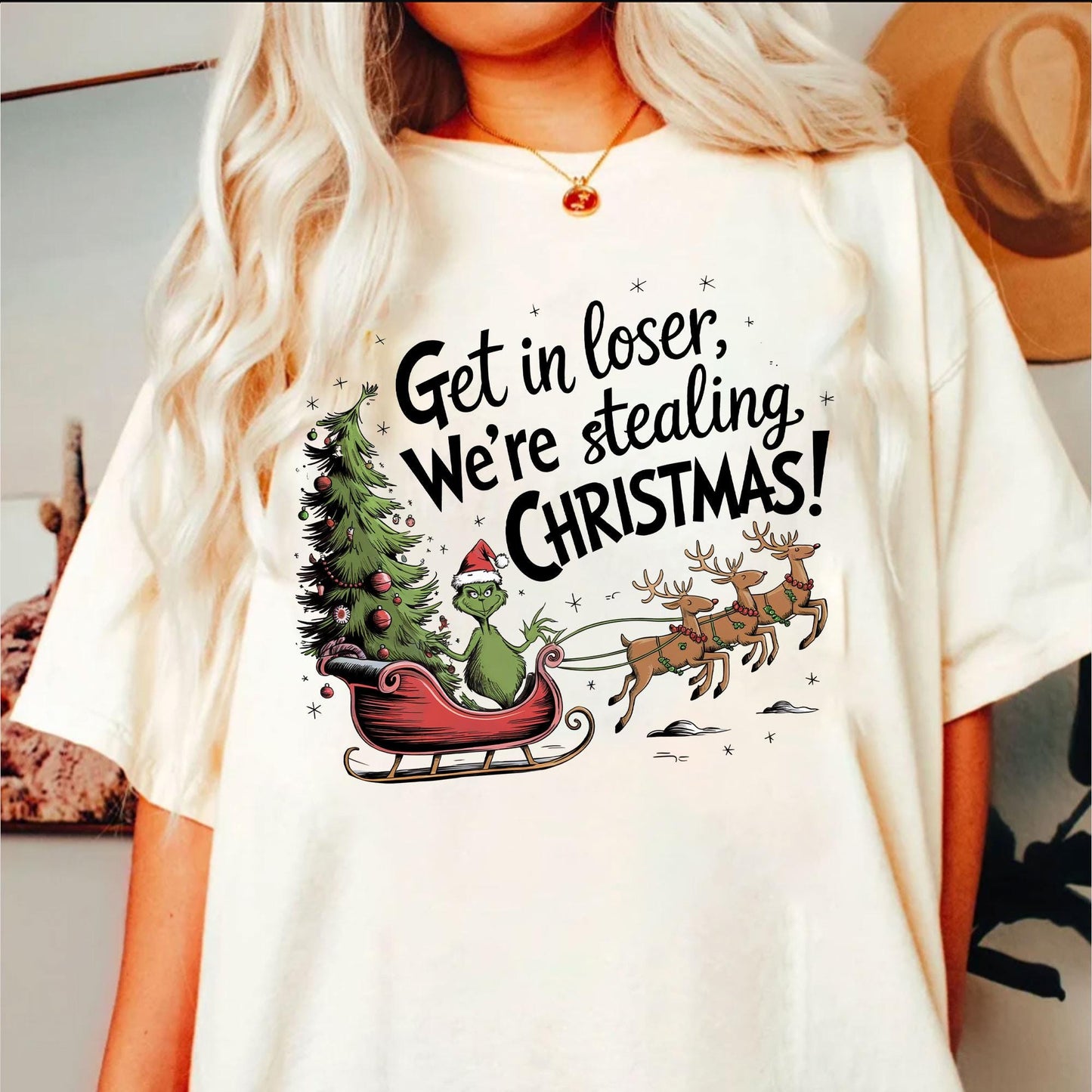 We'Re Stealing Christmas Funny Santa Retro Character Shirt