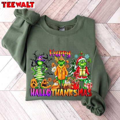 Christmas Thanksgiving Griench Sweatshirt, Happy Hallothanksmas Shirt