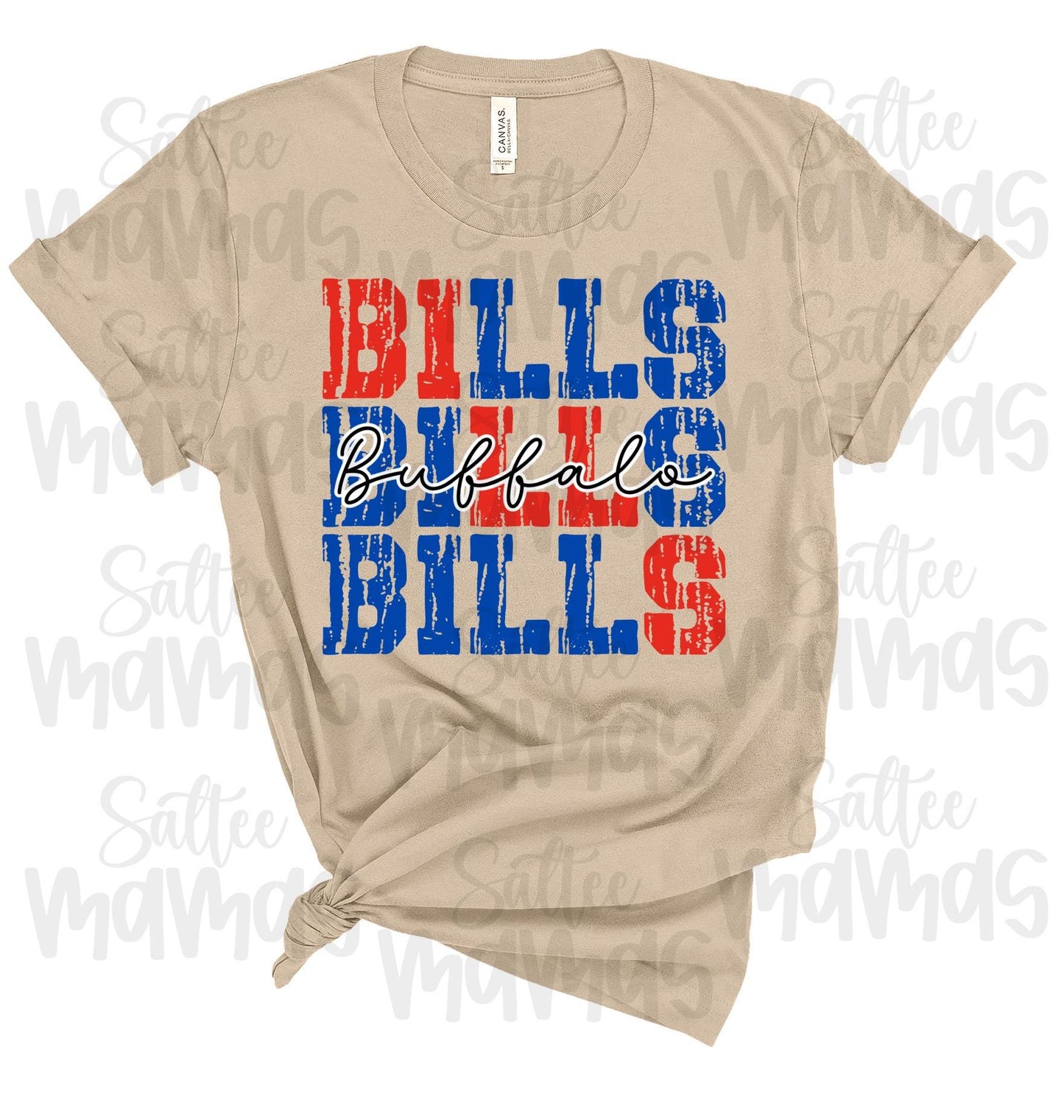 Triple Bills Stacked Red And Blue Buffalo Football Tee