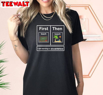 New Rare First Teach The Beach Shirt, Cool Design Summer Vacation Crewneck Sweater