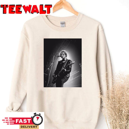 Jamie Campbell Bower Playing Guitar Black and White Poster Canvas Unisex T-Shirt