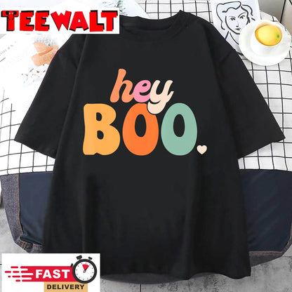 Groovy Ghost Halloween Pumpkin Face Hey Boo Trendy Halloween T-Shirt