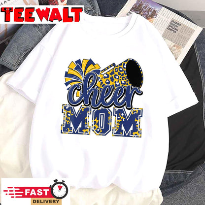 Cheer Mom Navy Leopard Cheer Poms &amp Megaphone T-Shirt