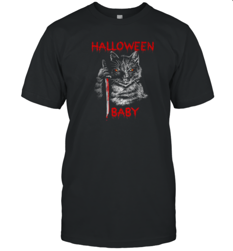 Halloween Scary Black Cat With Ninja Sword T-Shirt