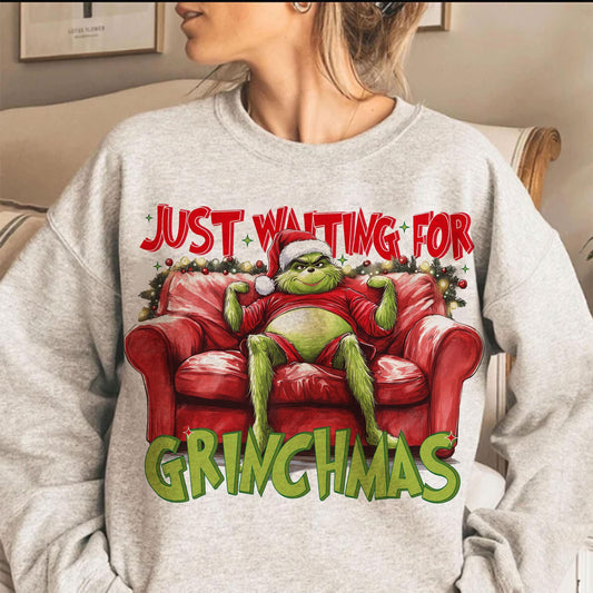 Just Waiting For Christmas Funny Retro Sublimation Design