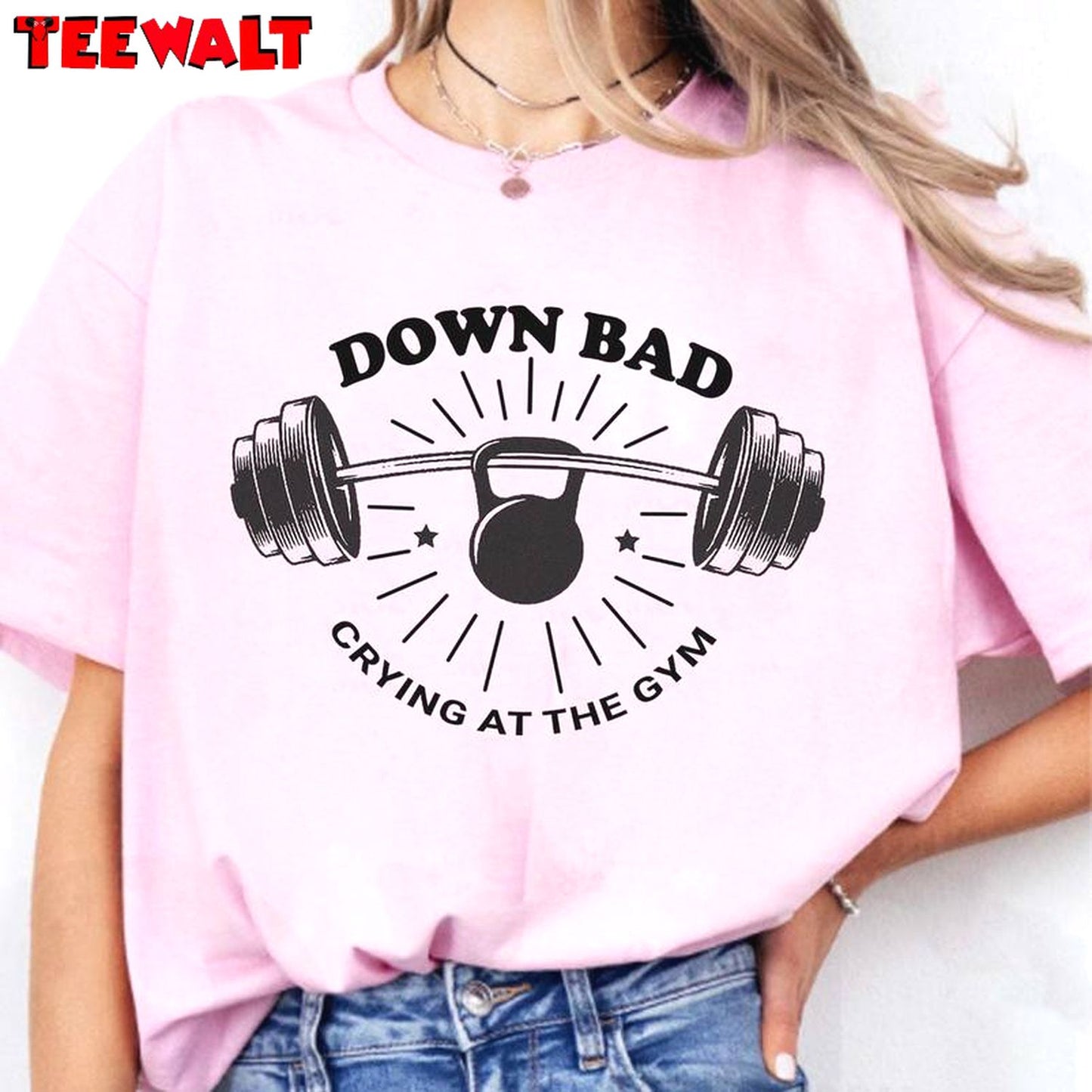 Down Bad Crying At The Gym Shirt, Funny Workout Crewneck Sweatshirt Sweater