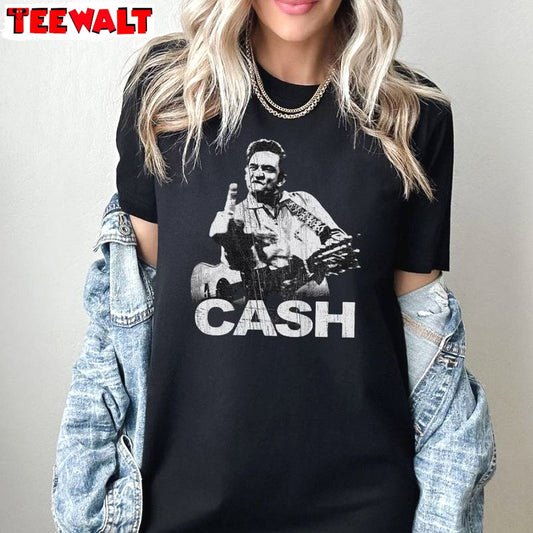 Neutral 1980s Rock Unisex Hoodie, Trendy Johnny Cash Shirt Tank Top