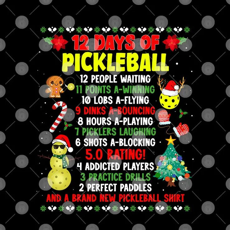 Christmas 12 Days Of Pickleball T Shirt