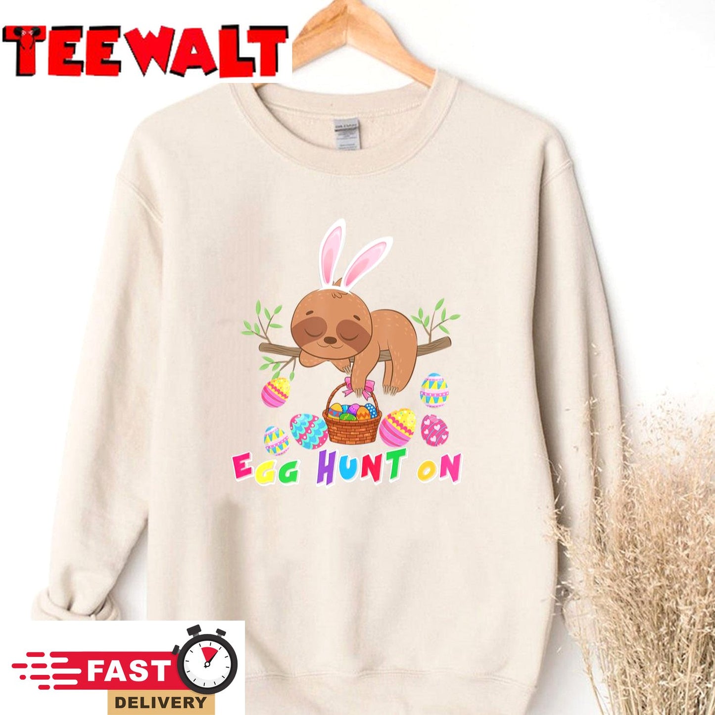 Egg Hunt Is On Cute Bunny Sloth With Easter Egg Basket T-Shirt