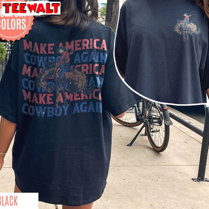 Comfort Colors Make America Cowboy Again Shirt, Western 4th Of July Sweater