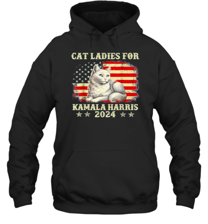 Cat Ladies For Kamala Harris The First Female President 2024 Flag America T-Shirt