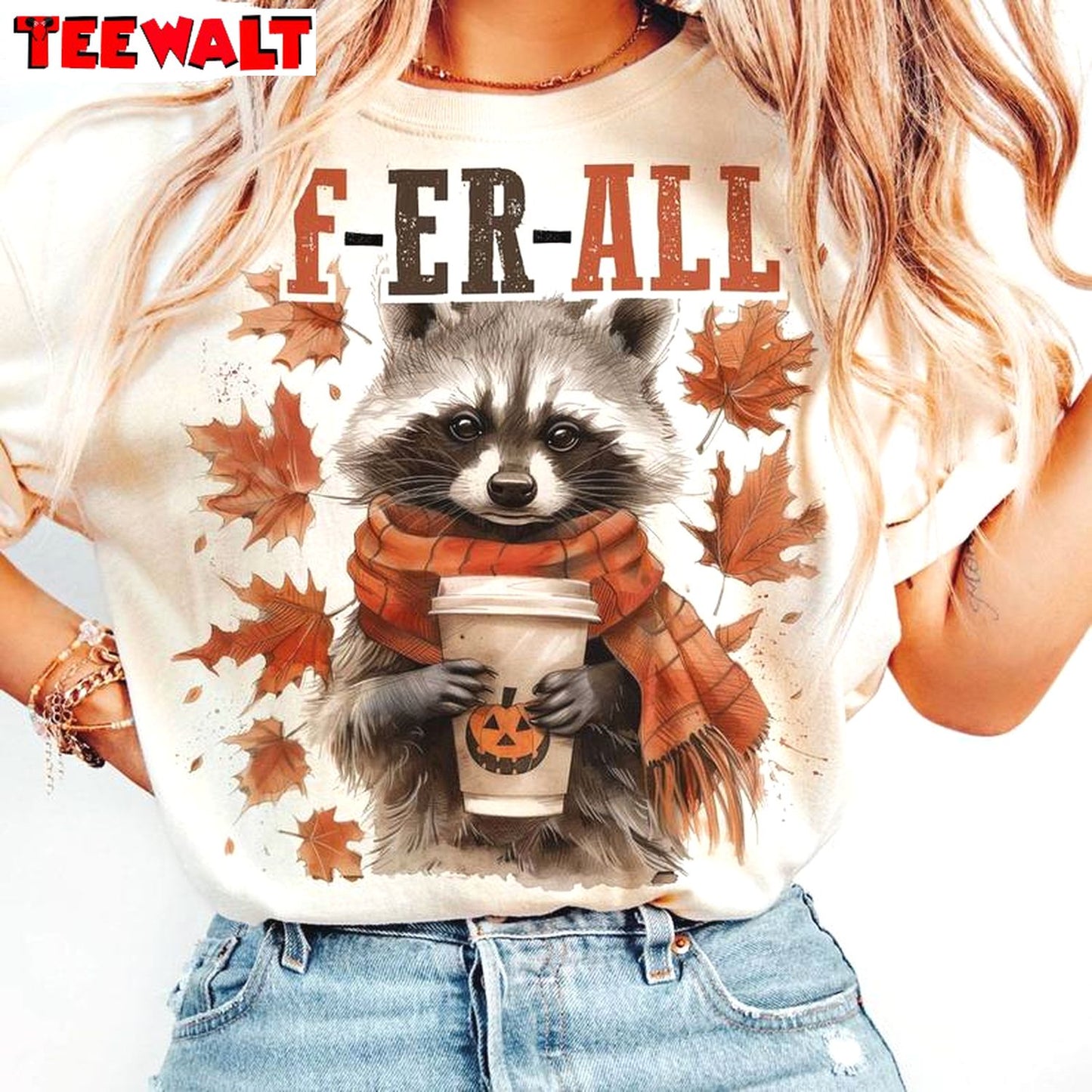 Creative Feral Girl Autumn Shirt, Funny Racoon Long Sleeve Tee Tops