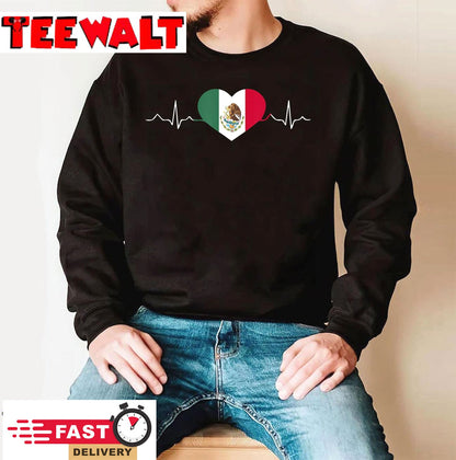 Heartbeat Mexico Flag 16 September Mexican Independence Day T-Shirt