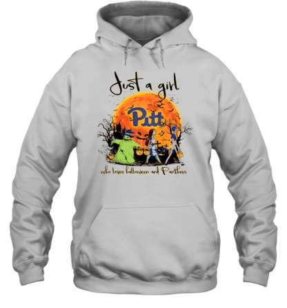 Just A Girl Who Love Halloween And Pitt Panthers Football T-Shirt