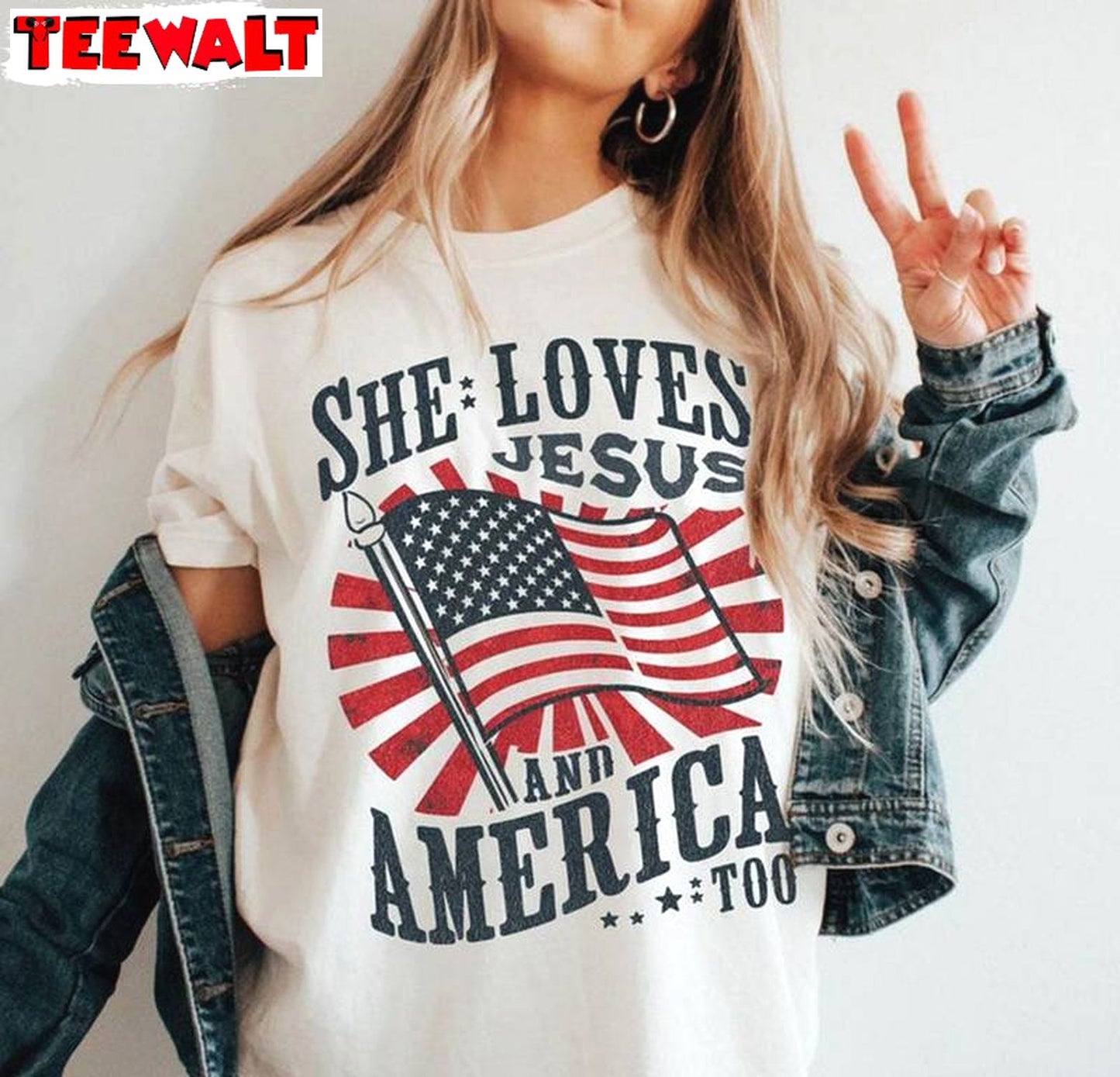 Awesome Christian Short Sleeve , Limited She Loves Jesus And America Too