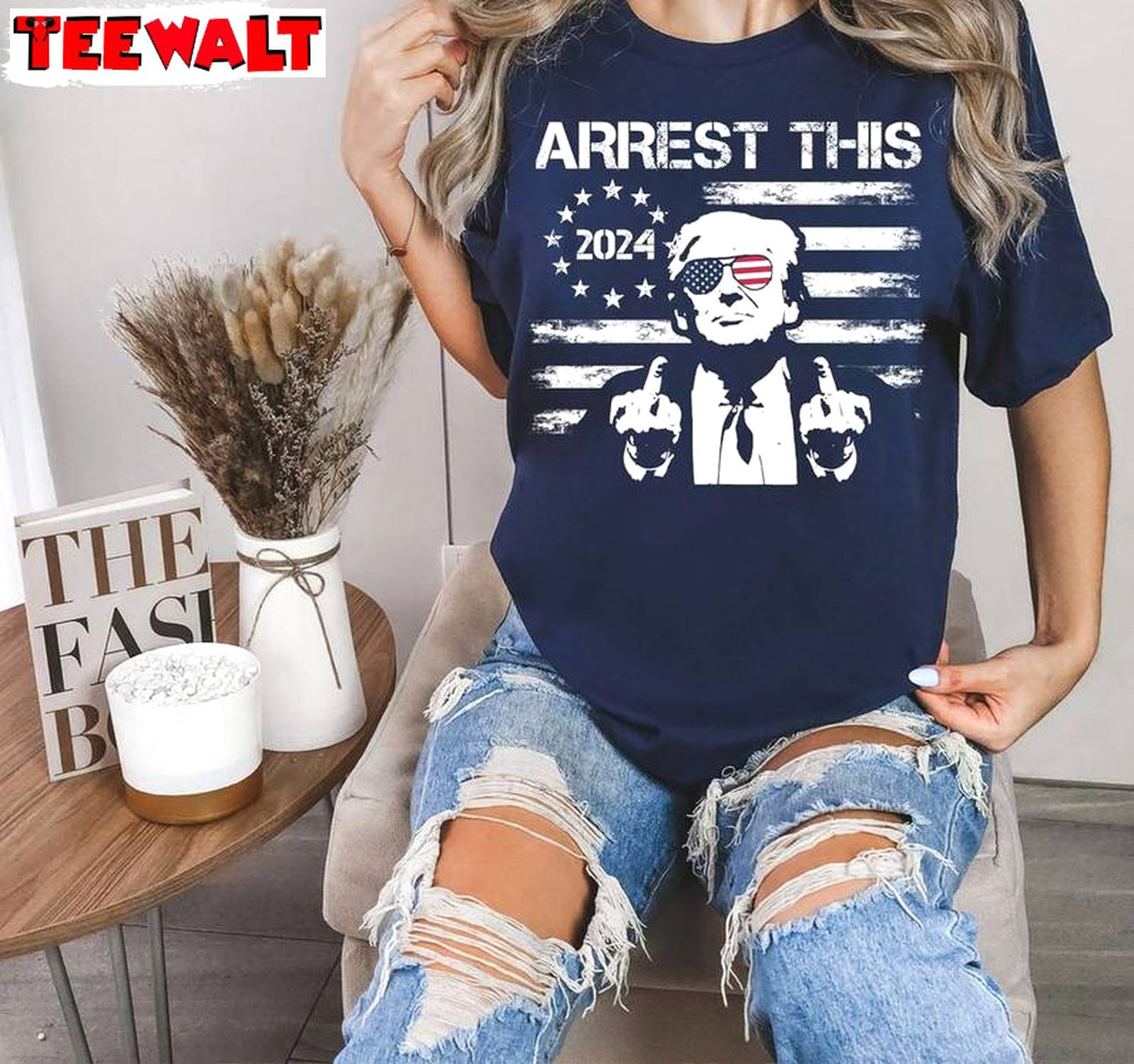 Arrest This Inspirational Shirt, Trendy Trump 2024 Short Sleeve Crewneck