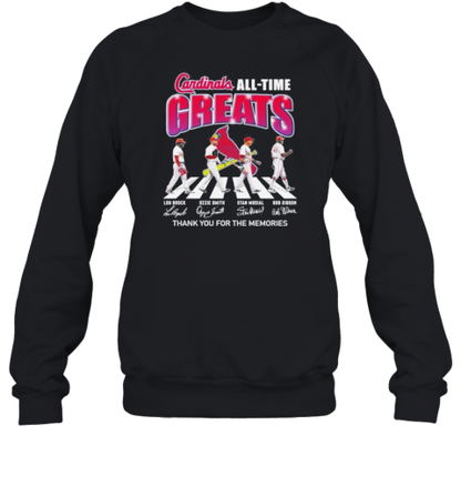 St Louis Cardinals All Time Greats Team Abbey Road Thank You For The Memories Signatures T-Shirt