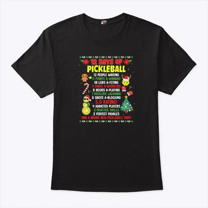 Christmas 12 Days Of Pickleball T Shirt