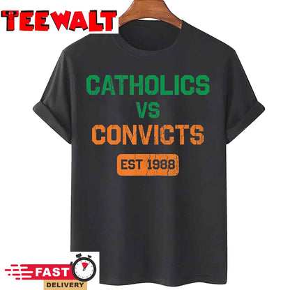 Catholics Vs Convicts 1988 Retro Vintage Distressed T-Shirt