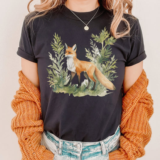 Enchanted Forest Fox Watercolor Shirt - Fairycore & Forest Animal Design