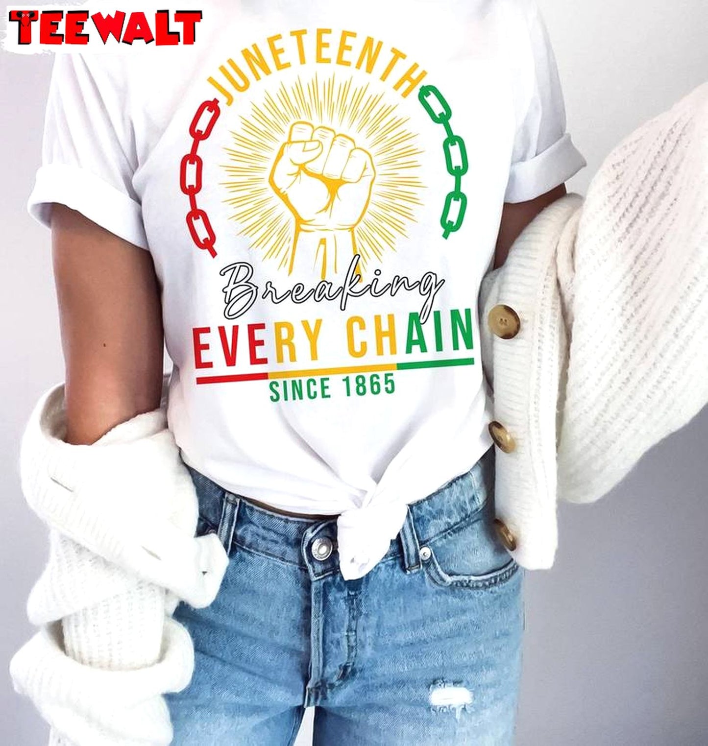 Must Have Breaking Every Chain Shirt, Groovy Juneteenth Short Sleeve Crewneck