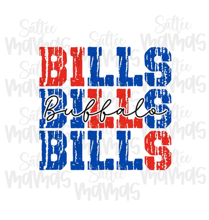 Triple Bills Stacked Red And Blue Buffalo Football Tee