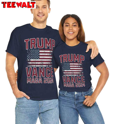 Cool Design Trump Vance Shirt, American Flag Trump Train Short Sleeve Crewneck