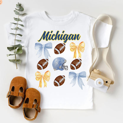 Michigan Baby Coquette Bow Shirt - Youth & Toddler Game Day Football Top