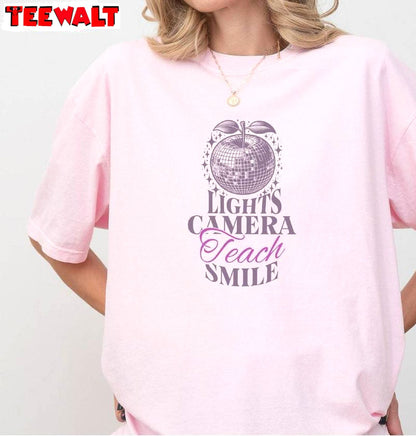 Lights Camera Teach Smile Groovy Shirt, Unique Poets Department Crewneck Long Sleeve