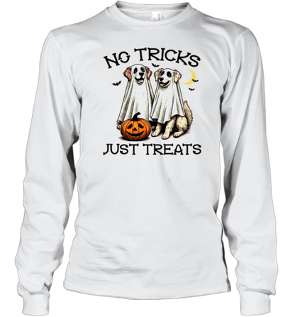 No Tricks Just Treats Dogs In Ghost Costume Funny Halloween T-Shirt