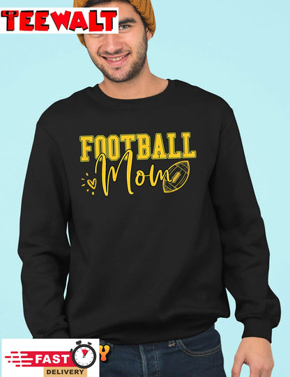 Womens Black Gold Football Mom Shirt Women Football Mother Football T-Shirt