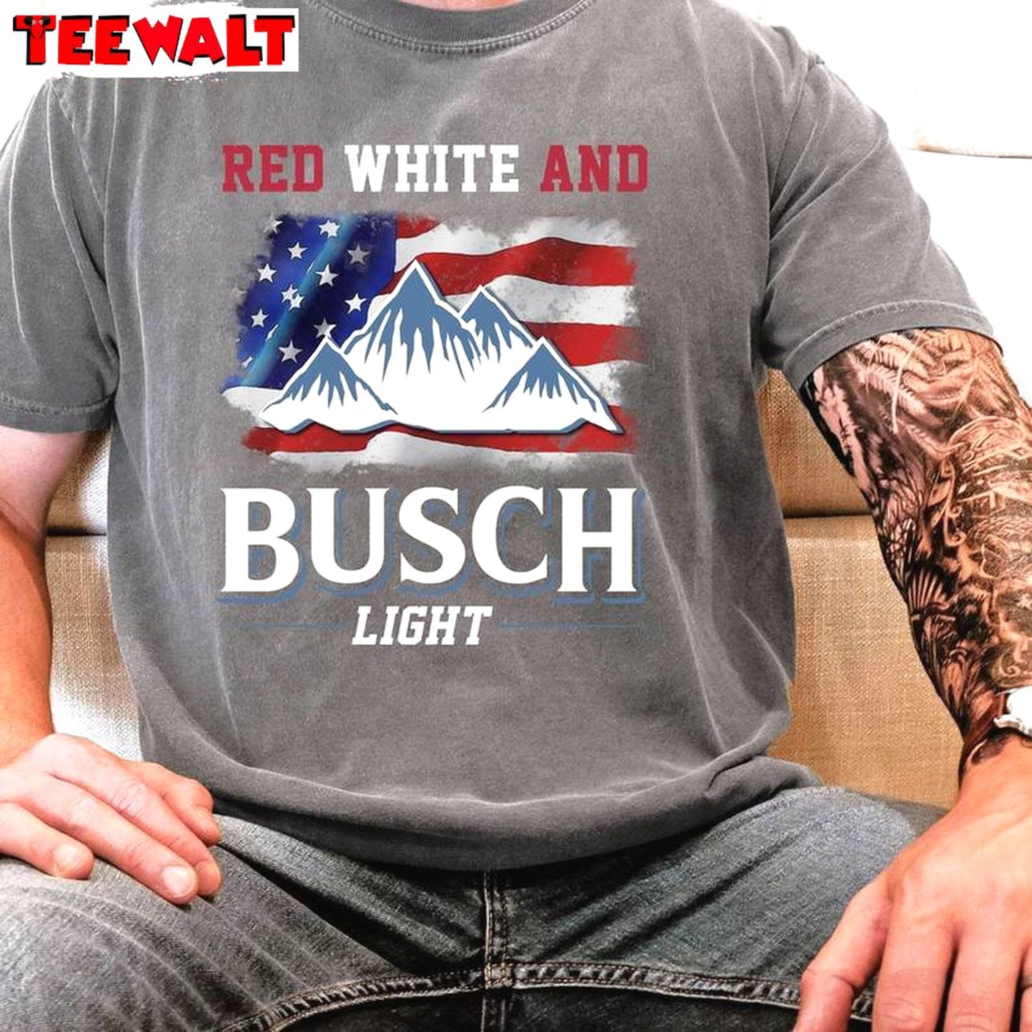 Trendy Red White And Busch Light Shirt, Unique Crewneck Long Sleeve For Men Women