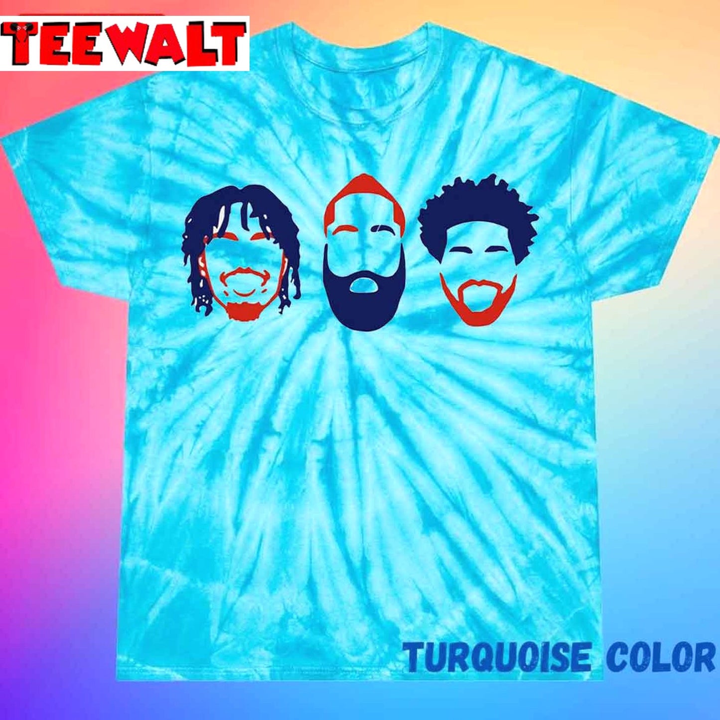 Big 3 Philadelphia Sixers Star Basketball Players James Harden Joel Embiid Tyrese Maxey Tie Dye Tee