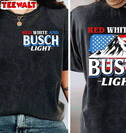 Cool Design Red White And Busch Light Shirt, Trendy Usa Flag Crewneck Long Sleeve