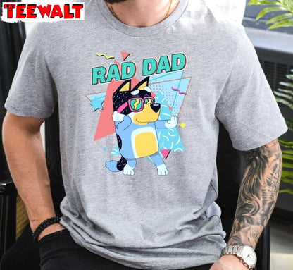 New Rare Bluey Rad Dad Shirt, Groovy Bluey Bandit Crewneck Long Sleeve