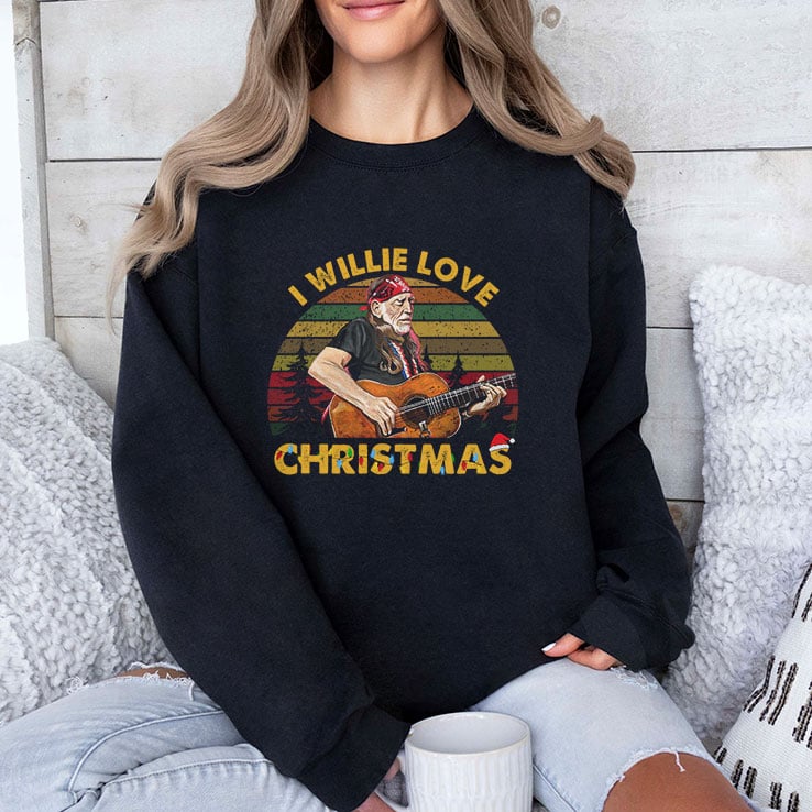 I Willie Love Christmas Shirt Willie Nelson Palying Guitar