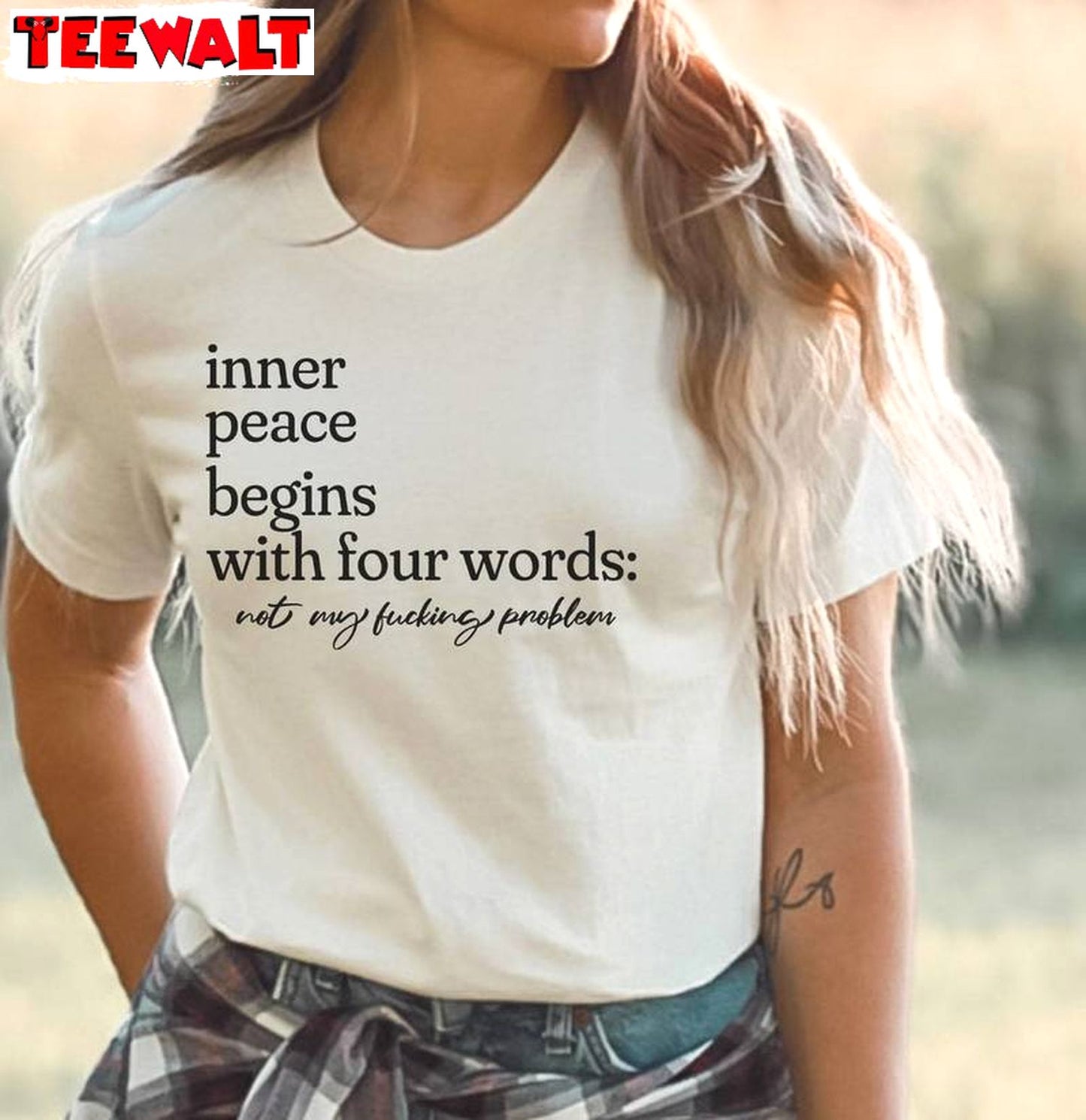 Inner Peace Begins With Four Words Shirt, Vintage Design Crewneck Sweatshirt T-shirt