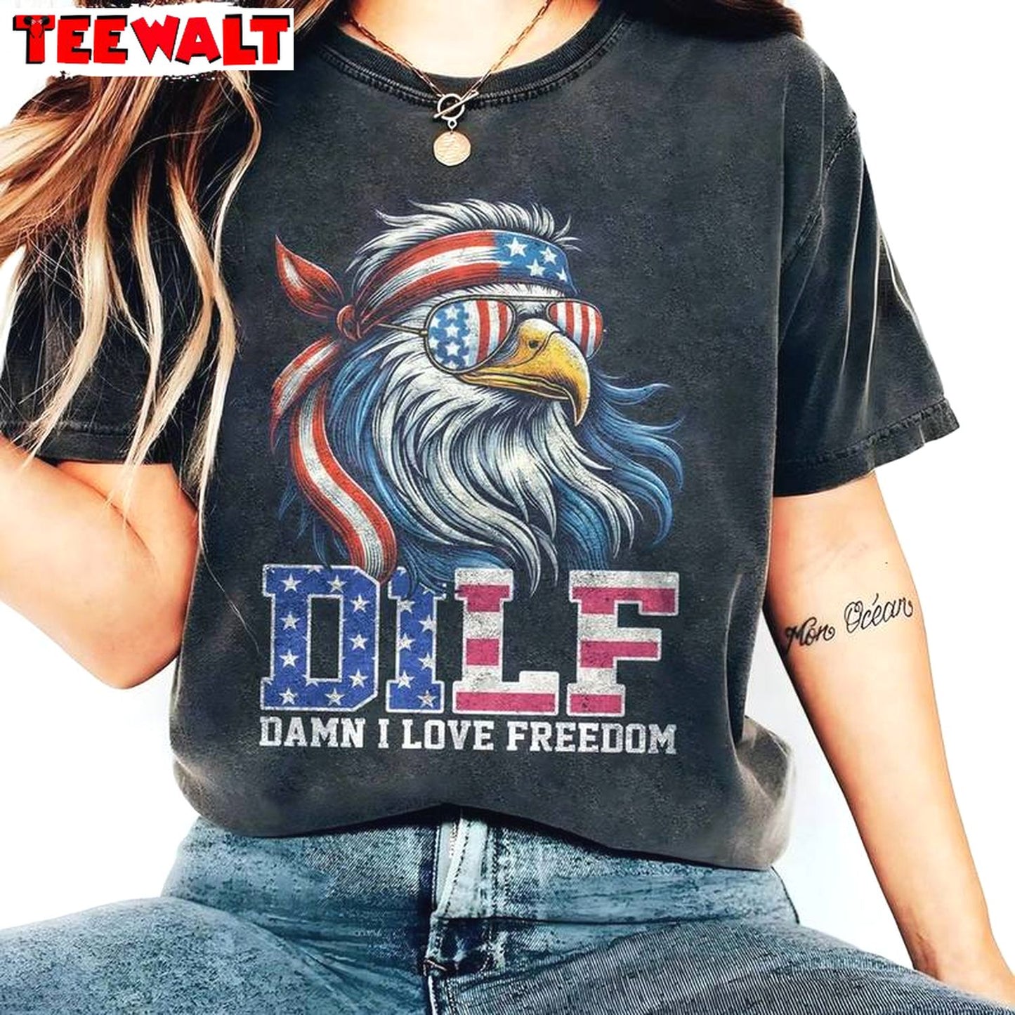 4th July Eagle Short Sleeve , Trendy DILF Damn I Love Freedom Shirt Sweater