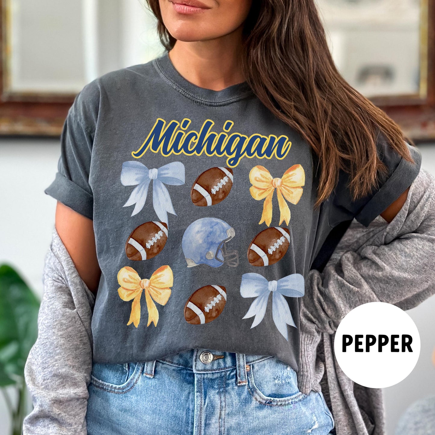 Michigan Football Shirt - Comfort Colors College Game Day Bow Tee