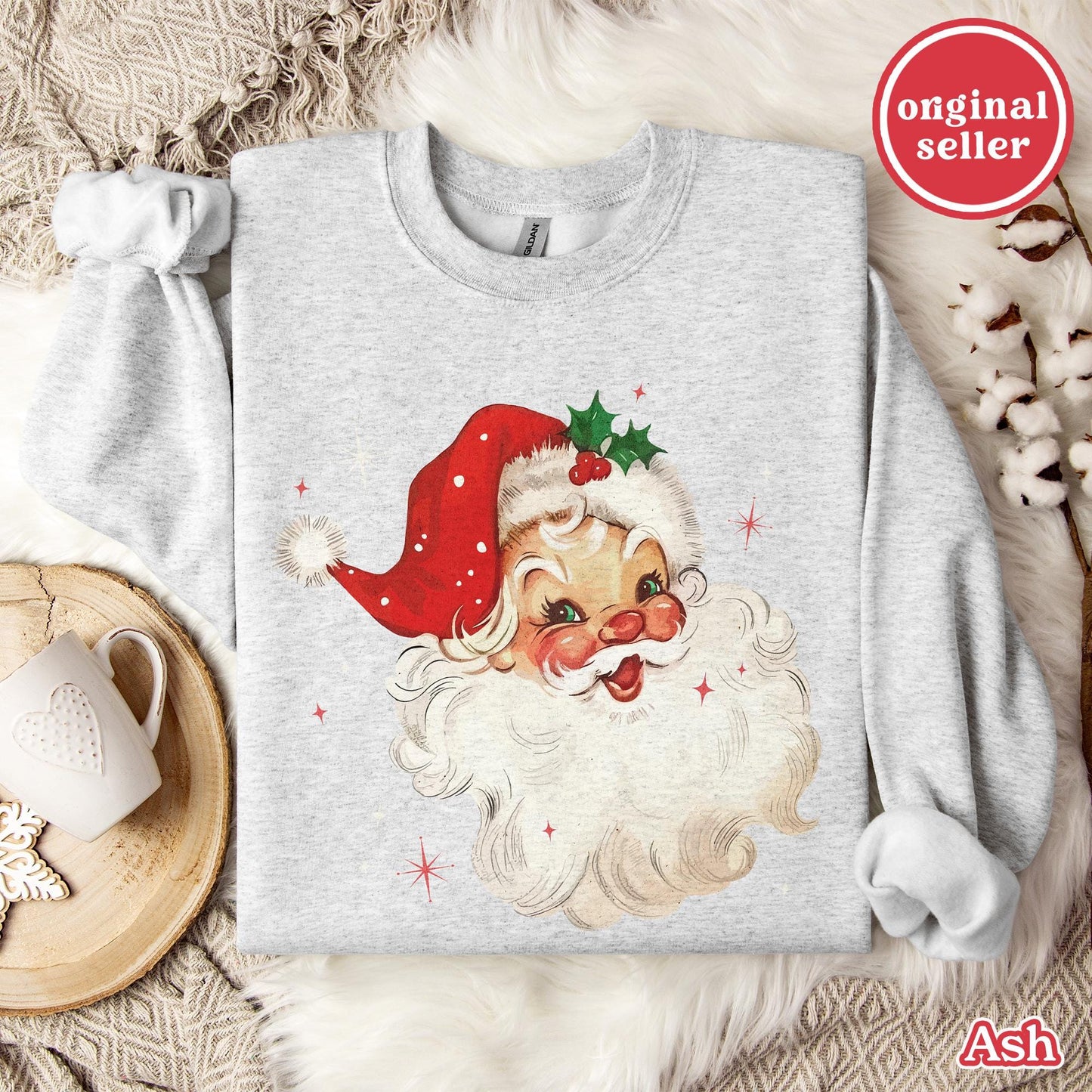 Vintage Christmas Santa Sweatshirt, Holiday Gift For Women