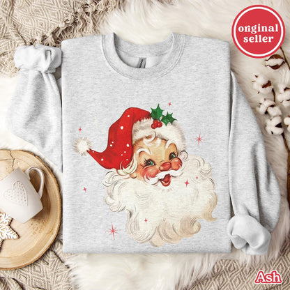 Vintage Christmas Santa Sweatshirt, Holiday Gift For Women