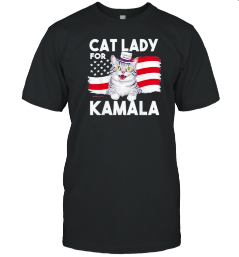 Cat Ladies For Kamala Funny Cat 2024 President Kamala Harris Flag Usa T-Shirt